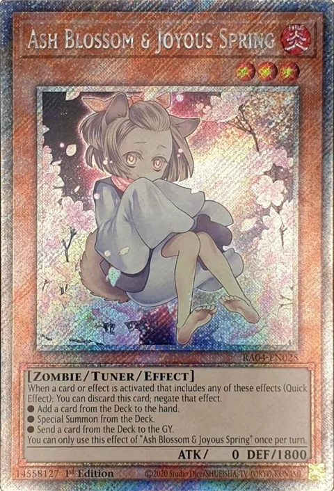 Ash Blossom & Joyous Spring Alt Art Platinum Secret Rare RA04-EN025 Yu-Gi-Oh card from Quarter Century Stampede