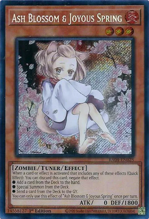 Ash Blossom & Joyous Spring Alt Art Secret Rare RA04-EN025 Yu-Gi-Oh card from Quarter Century Stampede