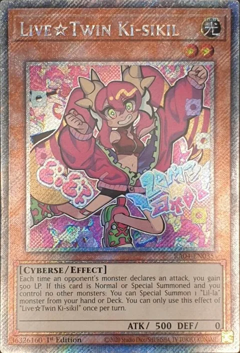 Live Twin Ki-sikil Platinum Secret Rare RA04-EN035 Yu-Gi-Oh card from Quarter Century Stampede
