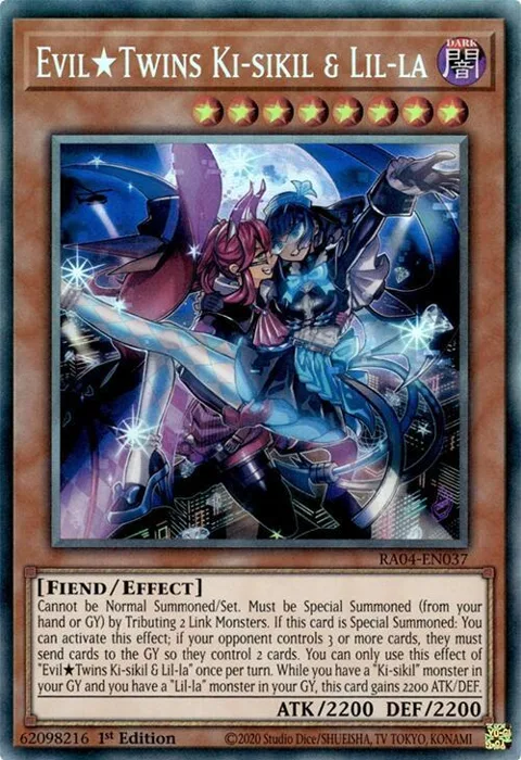 Evil Twins Ki-sikil & Lil-la Prismatic Collector's Rare RA04-EN037 Yu-Gi-Oh card from Quarter Century Stampede