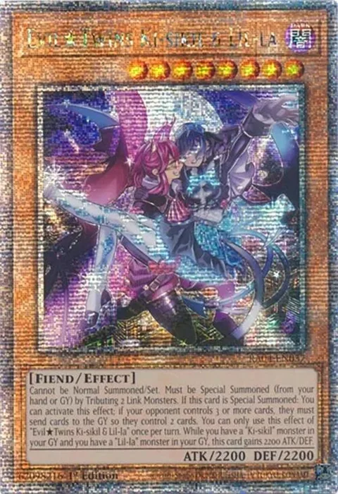 Evil Twins Ki-sikil & Lil-la Quarter Century Secret Rare RA04-EN037 Yu-Gi-Oh card from Quarter Century Stampede