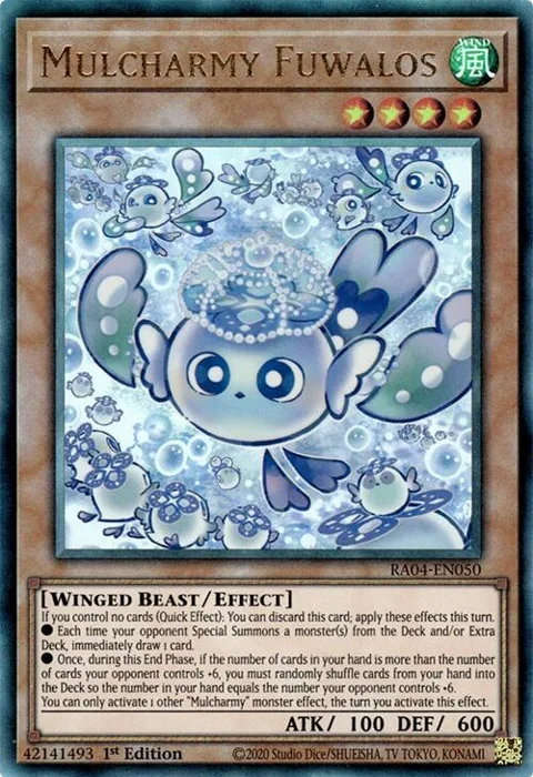 Mulcharmy Fuwalos Prismatic Ultimate Rare RA04-EN050 Yu-Gi-Oh card from Quarter Century Stampede