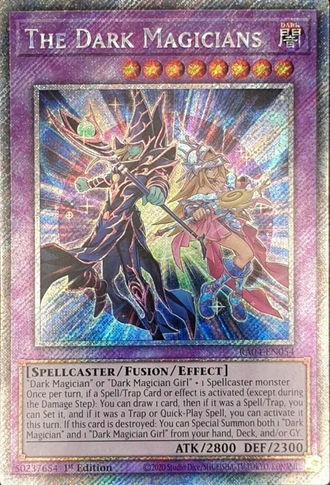 The Dark Magicians Platinum Secret Rare RA04-EN054 Yu-Gi-Oh card from Quarter Century Stampede