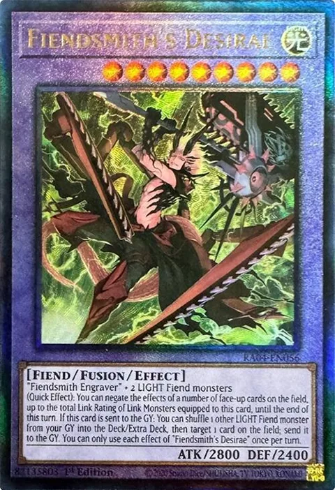 Fiendsmith's Desirae Prismatic Ultimate Rare RA04-EN056 Yu-Gi-Oh card from Quarter Century Stampede