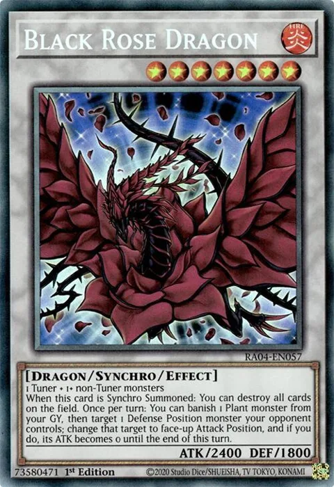 Black Rose Dragon Prismatic Collector's Rare RA04-EN057 Yu-Gi-Oh card from Quarter Century Stampede