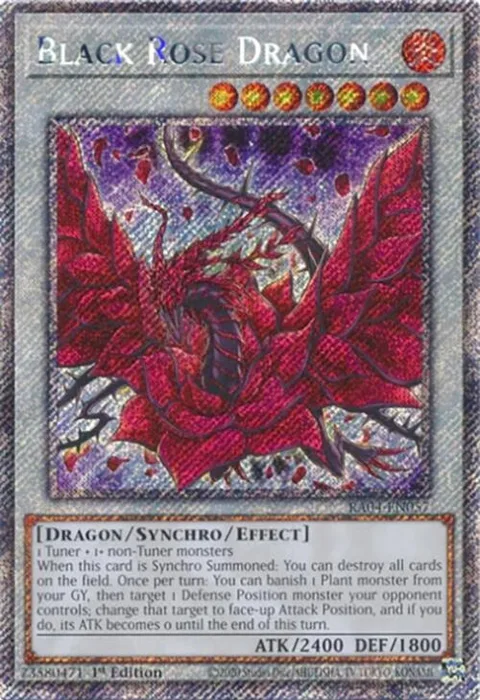 Black Rose Dragon Platinum Secret Rare RA04-EN057 Yu-Gi-Oh card from Quarter Century Stampede