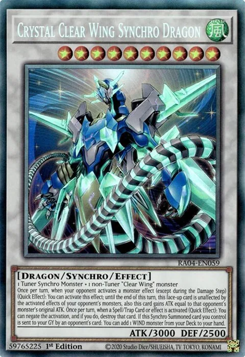 Crystal Clear Wing Synchro Dragon Prismatic Collector's Rare RA04-EN059 Yu-Gi-Oh card from Quarter Century Stampede