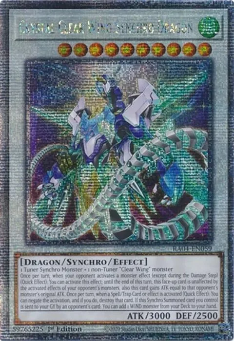 Crystal Clear Wing Synchro Dragon Quarter Century Secret Rare RA04-EN059 Yu-Gi-Oh card from Quarter Century Stampede