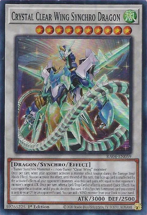 Crystal Clear Wing Synchro Dragon RA04-EN059 Yu-Gi-Oh card from Quarter Century Stampede