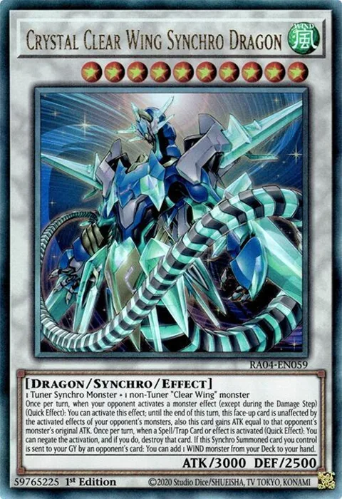 Crystal Clear Wing Synchro Dragon Prismatic Ultimate Rare RA04-EN059 Yu-Gi-Oh card from Quarter Century Stampede