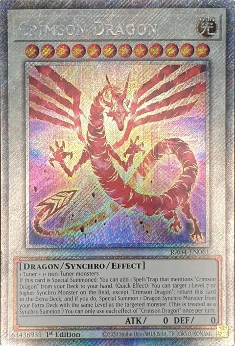 Crimson Dragon Platinum Secret Rare RA04-EN061 Yu-Gi-Oh card from Quarter Century Stampede