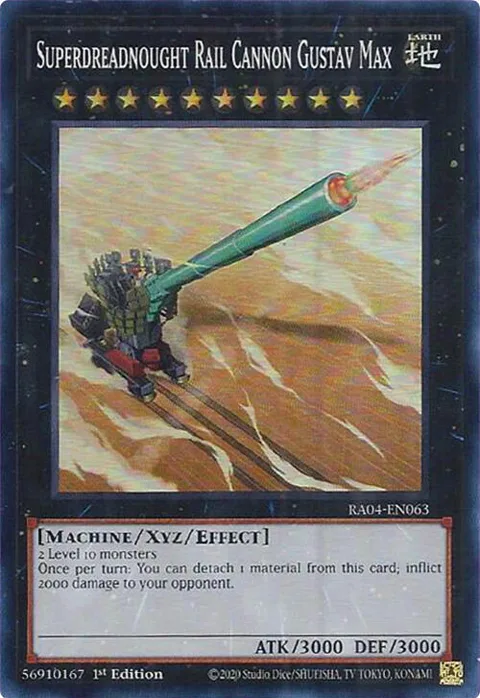 Superdreadnought Rail Cannon Gustav Max RA04-EN063 Yu-Gi-Oh card from Quarter Century Stampede