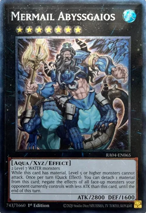 Mermail Abyssgaios Prismatic Collector's Rare RA04-EN065 Yu-Gi-Oh card from Quarter Century Stampede