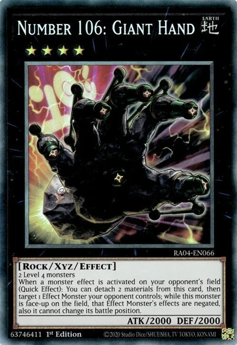 Number 106: Giant Hand Prismatic Collector's Rare RA04-EN066 Yu-Gi-Oh card from Quarter Century Stampede