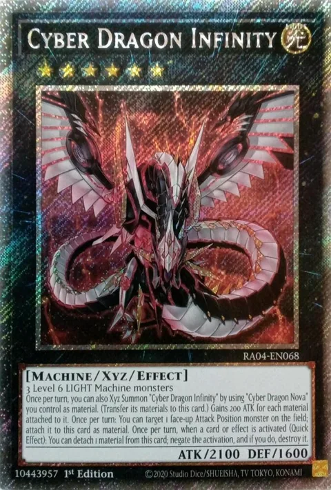 Cyber Dragon Infinity Platinum Secret Rare RA04-EN068 Yu-Gi-Oh card from Quarter Century Stampede