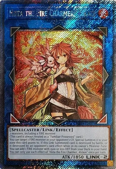 Hiita the Fire Charmer, Ablaze Platinum Secret Rare RA04-EN074 Yu-Gi-Oh card from Quarter Century Stampede