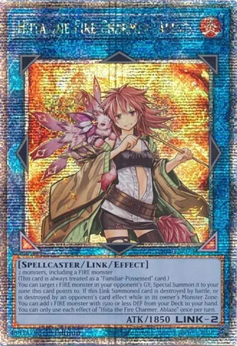 Hiita the Fire Charmer, Ablaze Quarter Century Secret Rare RA04-EN074 Yu-Gi-Oh card from Quarter Century Stampede