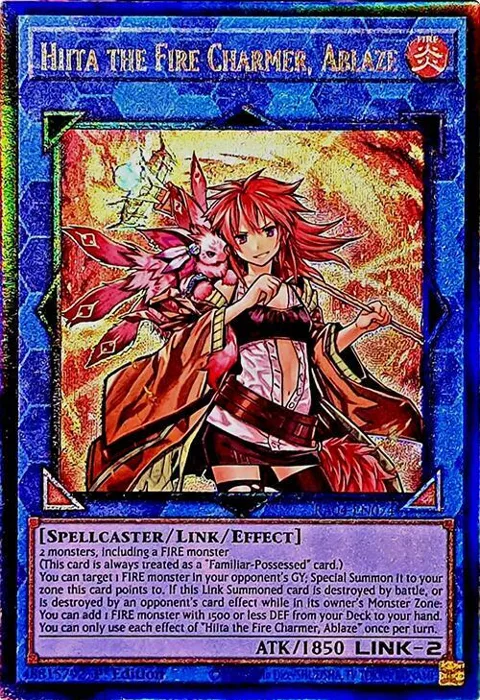 Hiita the Fire Charmer, Ablaze Prismatic Ultimate Rare RA04-EN074 Yu-Gi-Oh card from Quarter Century Stampede