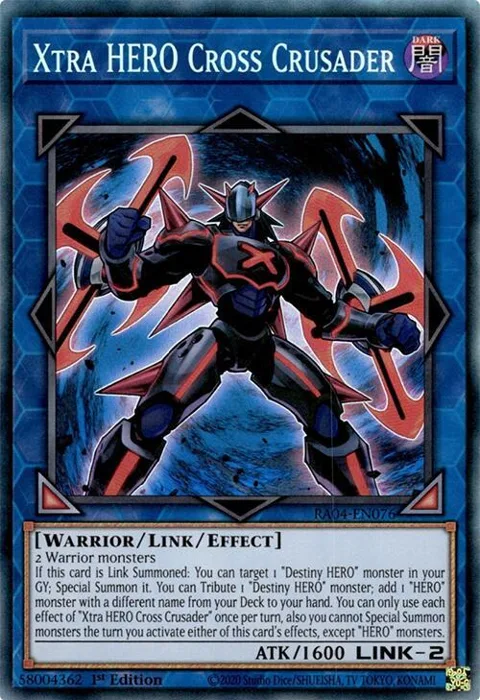 Xtra HERO Cross Crusader Prismatic Collector's Rare RA04-EN076 Yu-Gi-Oh card from Quarter Century Stampede