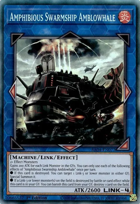 Amphibious Swarmship Amblowhale Prismatic Collector's Rare RA04-EN077 Yu-Gi-Oh card from Quarter Century Stampede