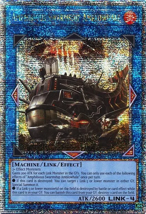Amphibious Swarmship Amblowhale Quarter Century Secret Rare RA04-EN077 Yu-Gi-Oh card from Quarter Century Stampede