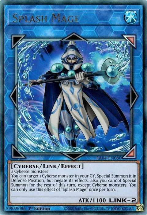 Splash Mage Prismatic Ultimate Rare RA04-EN080 Yu-Gi-Oh card from Quarter Century Stampede