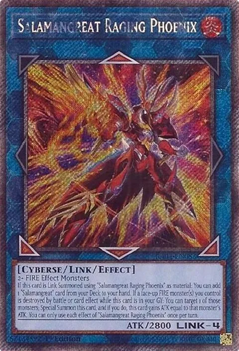 Salamangreat Raging Phoenix Platinum Secret Rare RA04-EN083 Yu-Gi-Oh card from Quarter Century Stampede