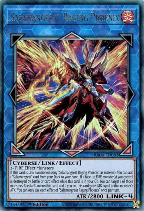 Salamangreat Raging Phoenix Prismatic Ultimate Rare RA04-EN083 Yu-Gi-Oh card from Quarter Century Stampede