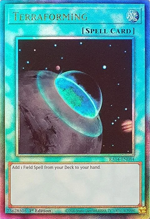 Terraforming Prismatic Ultimate Rare RA04-EN084 Yu-Gi-Oh card from Quarter Century Stampede