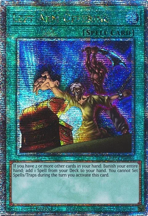 Left Arm Offering Quarter Century Secret Rare RA04-EN086 Yu-Gi-Oh card from Quarter Century Stampede