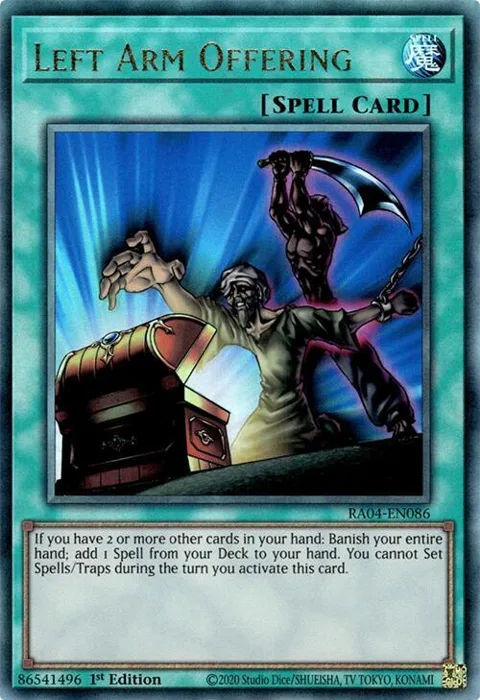 Left Arm Offering Prismatic Ultimate Rare RA04-EN086 Yu-Gi-Oh card from Quarter Century Stampede