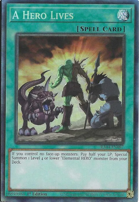 A Hero Lives Prismatic Collector's Rare RA04-EN087 Yu-Gi-Oh card from Quarter Century Stampede