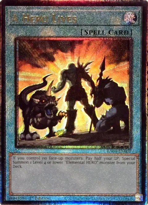 A Hero Lives Prismatic Ultimate Rare RA04-EN087 Yu-Gi-Oh card from Quarter Century Stampede