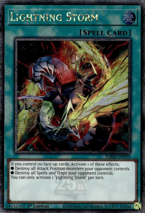 Lightning Storm New Art Quarter Century Secret Rare RA04-EN094 Yu-Gi-Oh card from Quarter Century Stampede