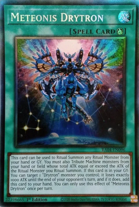 Meteonis Drytron Prismatic Collector's Rare RA04-EN096 Yu-Gi-Oh card from Quarter Century Stampede