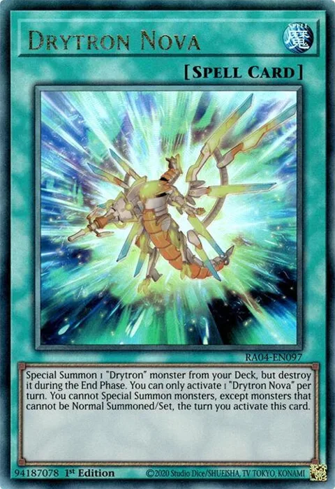 Drytron Nova Prismatic Ultimate Rare RA04-EN097 Yu-Gi-Oh card from Quarter Century Stampede