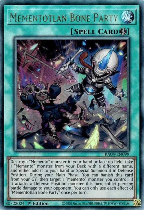 Mementotlan Bone Party Prismatic Ultimate Rare RA04-EN099 Yu-Gi-Oh card from Quarter Century Stampede