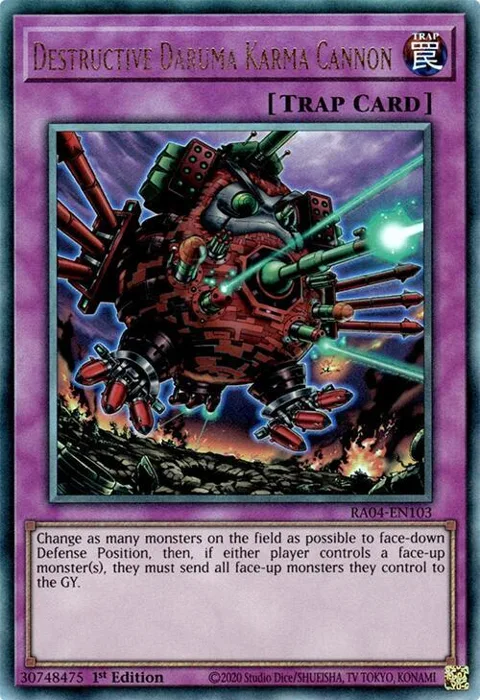 Destructive Daruma Karma Cannon Prismatic Ultimate Rare RA04-EN103 Yu-Gi-Oh card from Quarter Century Stampede