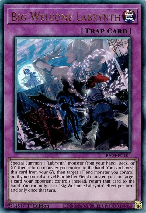 Big Welcome Labrynth Prismatic Ultimate Rare RA04-EN104 Yu-Gi-Oh card from Quarter Century Stampede
