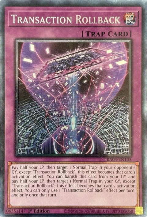 Transaction Rollback Prismatic Collector's Rare RA04-EN105 Yu-Gi-Oh card from Quarter Century Stampede