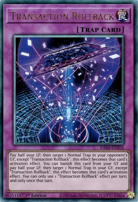 Transaction Rollback Prismatic Ultimate Rare RA04-EN105 Yu-Gi-Oh card from Quarter Century Stampede