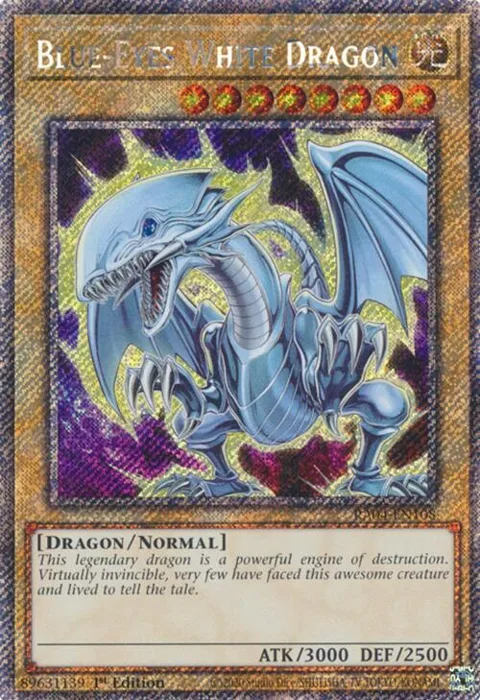 Blue-Eyes White Dragon 7th Art Platinum Secret Rare RA04-EN108 Yu-Gi-Oh card from Quarter Century Stampede