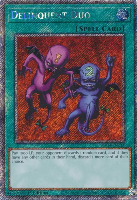 Delinquent Duo Platinum Secret Rare RA04-EN114 Yu-Gi-Oh card from Quarter Century Stampede
