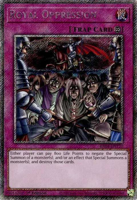Royal Oppression Platinum Secret Rare RA04-EN120 Yu-Gi-Oh card from Quarter Century Stampede