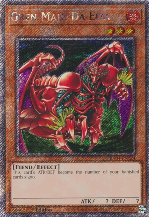 Gren Maju Da Eiza Platinum Secret Rare RA04-EN124 Yu-Gi-Oh card from Quarter Century Stampede