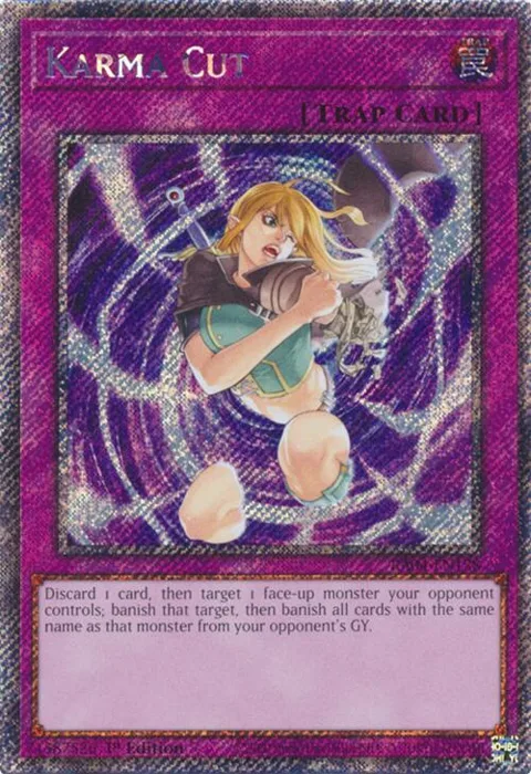 Karma Cut Platinum Secret Rare RA04-EN128 Yu-Gi-Oh card from Quarter Century Stampede