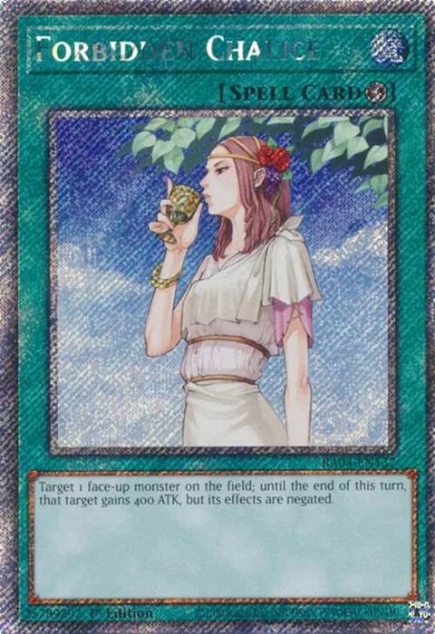 Forbidden Chalice Platinum Secret Rare RA04-EN137 Yu-Gi-Oh card from Quarter Century Stampede
