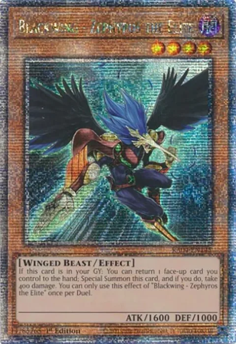 Blackwing - Zephyros the Elite Quarter Century Secret Rare RA04-EN145 Yu-Gi-Oh card from Quarter Century Stampede
