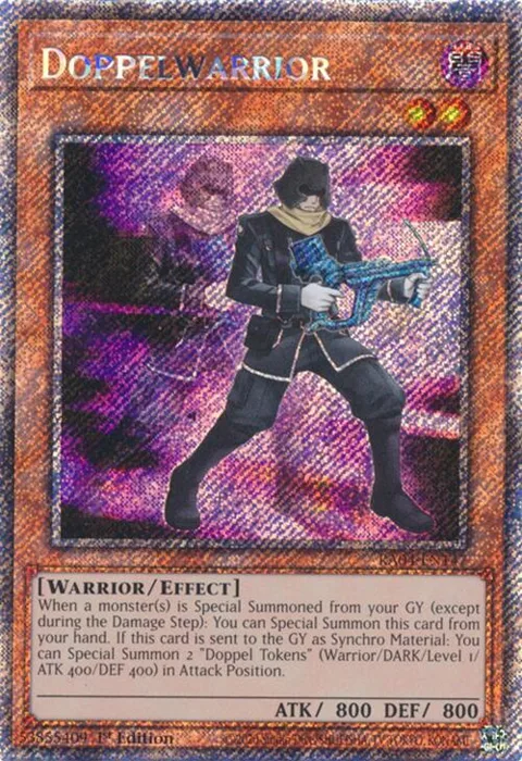 Doppelwarrior Platinum Secret Rare RA04-EN147 Yu-Gi-Oh card from Quarter Century Stampede
