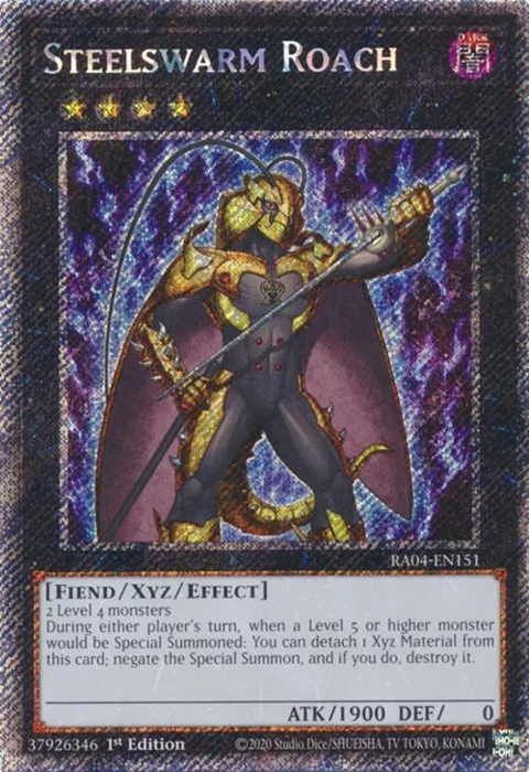 Steelswarm Roach Platinum Secret Rare RA04-EN151 Yu-Gi-Oh card from Quarter Century Stampede